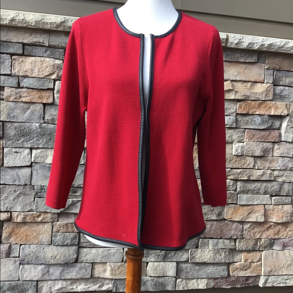 Chico’s sweater jacket size 2 vegan leather trim